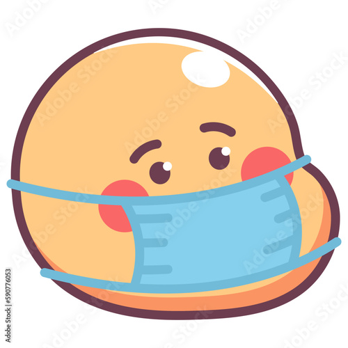 Cute emoticon in medical mask vector cartoon sign.
