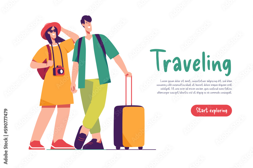Vector illustration of couple of tourists travelers waiting for a departure Vector illustration of couple of tourists travelers waiting for a departure