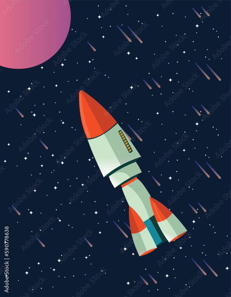 Vector illustration of a rocket flying in space. Vector illustration of a rocket flying in space.