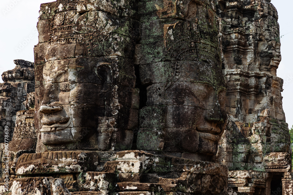 Ruins of Bayon Temple in Angkor wat in Siem Reap, Cambodia