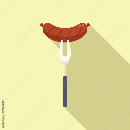 Fork bbq sausage icon flat vector. Grill food. Dinner fire