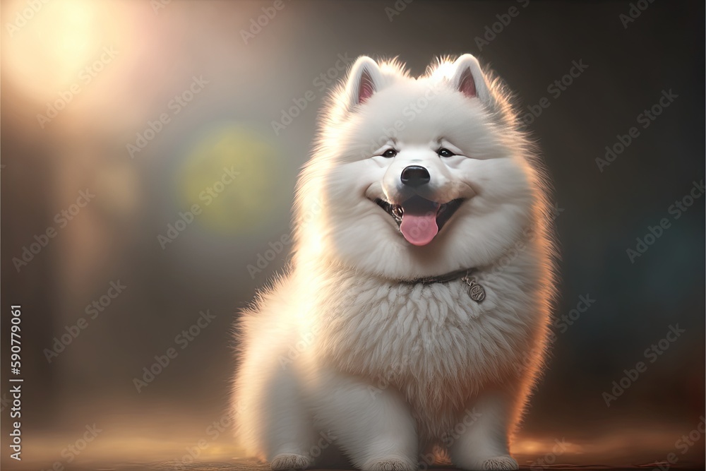 Obraz premium portrait of a purebred dog samoyed smile happiness. Generative AI