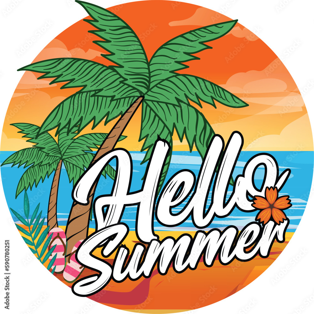Hello Summer Beach T-shirt Design