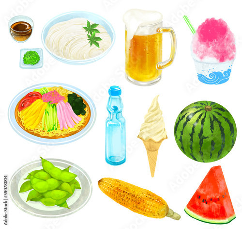 日本の夏の食べ物　セット