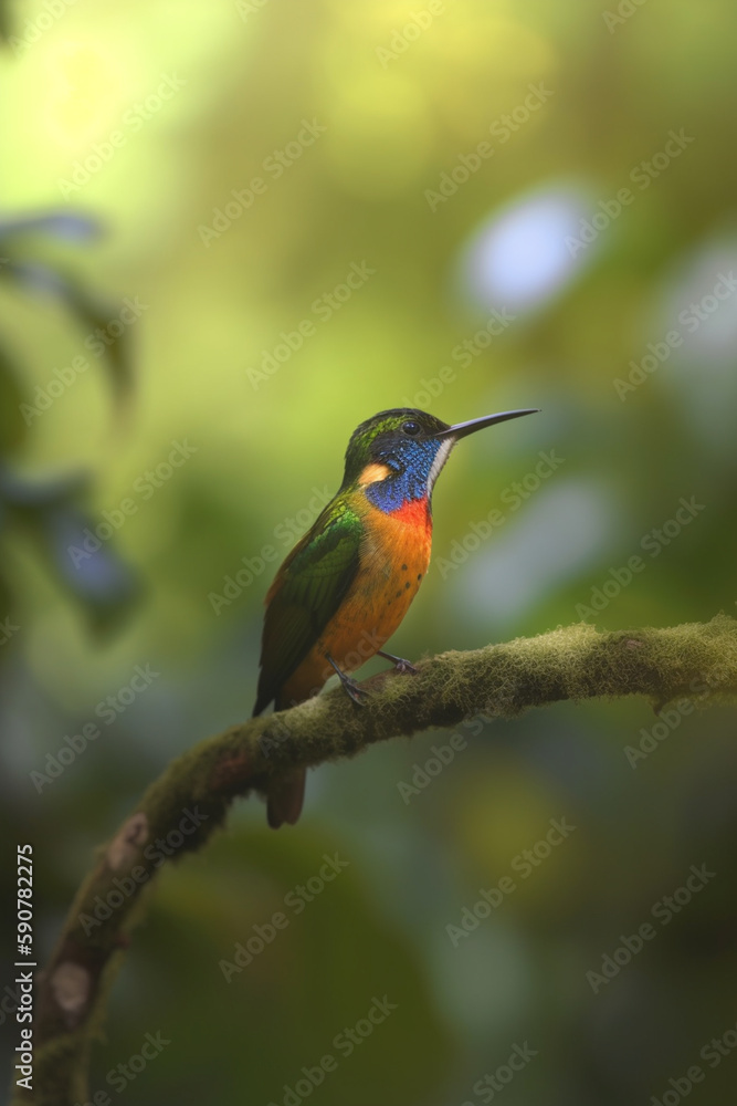 Colorful bird perched on a branch in the rainforest Colorful bird perched on a branch in the rainforest
