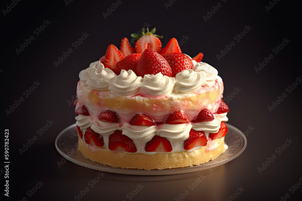 Strawberry and cream cake, Generative AI Strawberry and cream cake, Generative AI