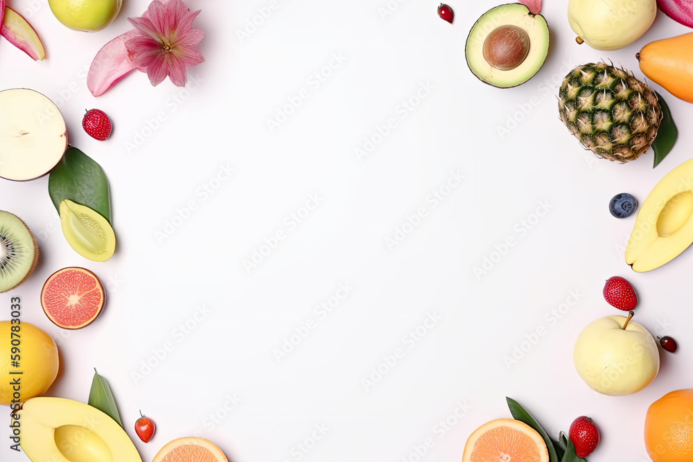 Fruit flat lay, minimalistic image for presentations, sharing, menu etc. Fruit flat lay, minimalistic image for presentations, sharing, menu etc.