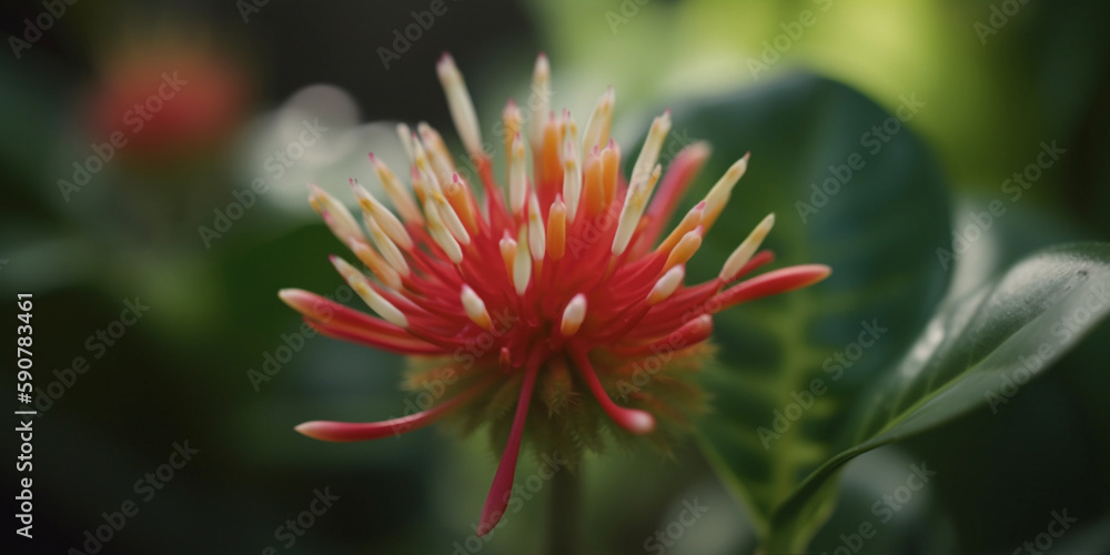 Exotic Plant in the Rainforest: Vibrant Orange Red Blossom