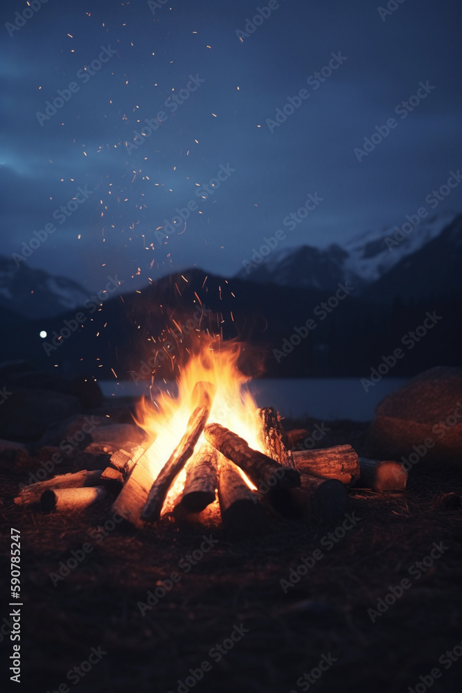 Cozy campfire in the heart of the mountain wilderness