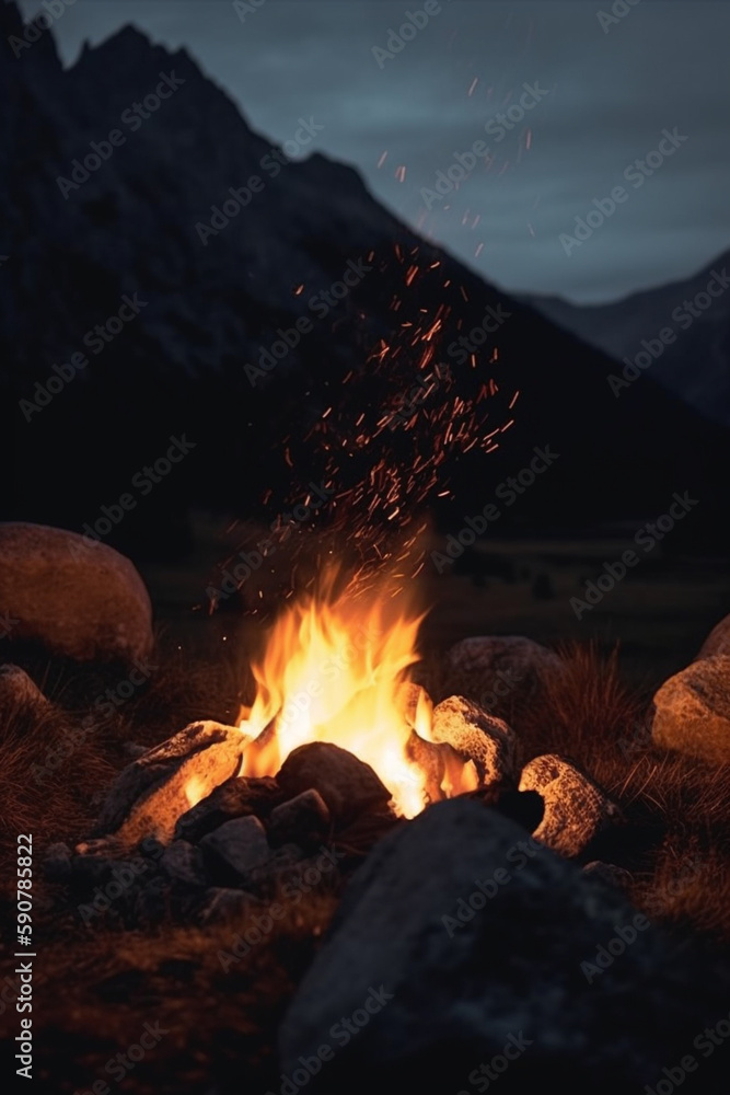 Cozy campfire in the heart of the mountain wilderness