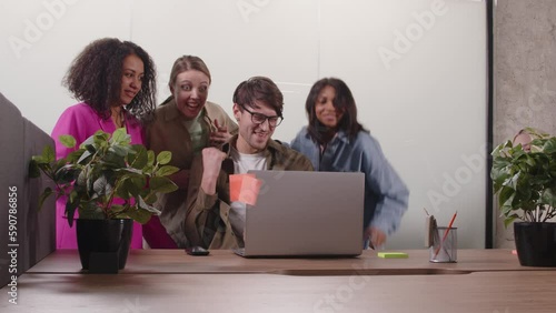 Wallpaper Mural Happy Businessman cheering together with his colleague in office on their achievement excitement moment	 Torontodigital.ca