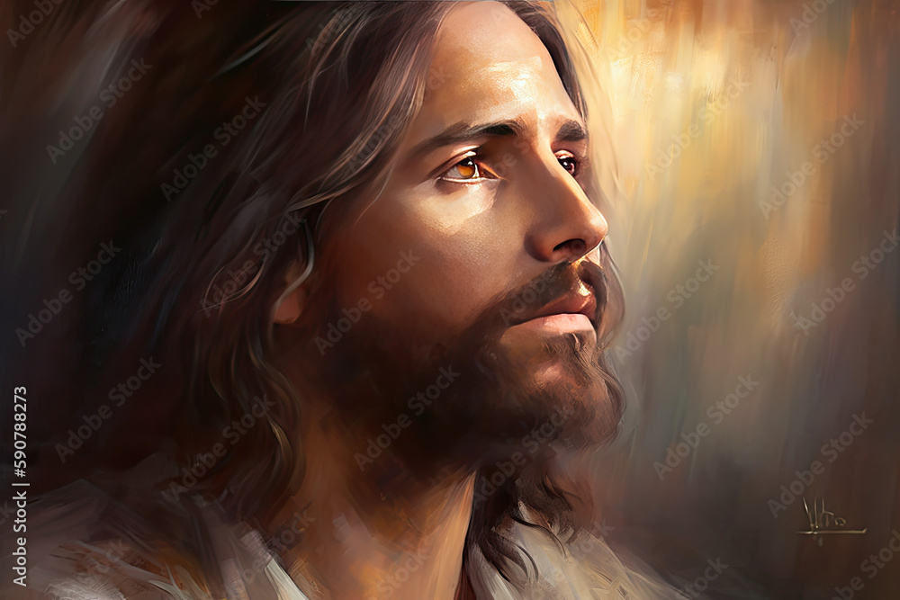 Painting of the portrait of Jesus, generative AI