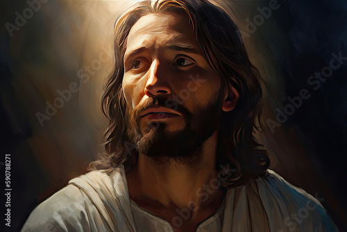 Painting of the portrait of Jesus, generative AI