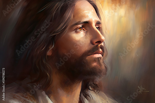 Painting of the portrait of Jesus, generative AI
