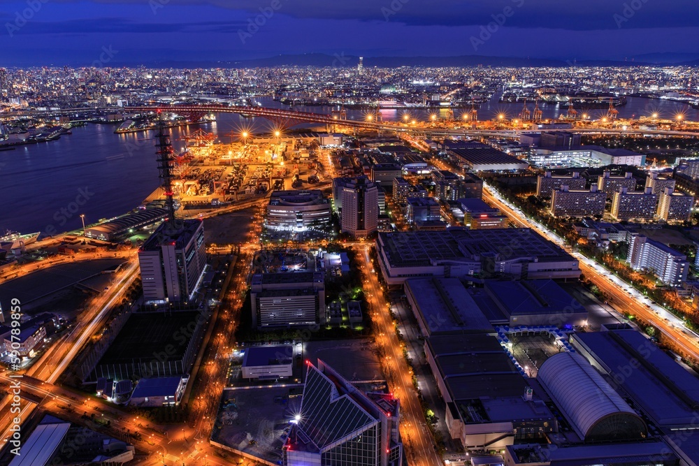 Obraz premium 大阪府、さきしまコスモタワーからの夜景（南港コンテナターミナル方面）