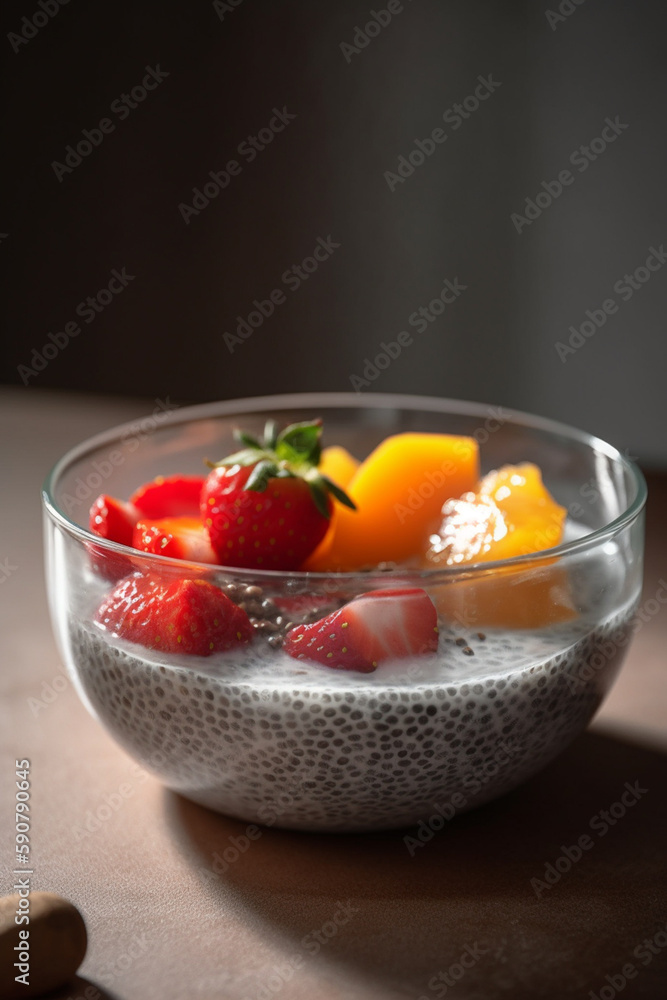 Healthy breakfast bowl with chia seed pudding and fresh fruits Healthy breakfast bowl with chia seed pudding and fresh fruits