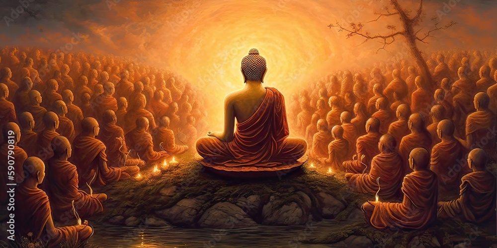 buddha delivering teachings, generative AI - obrazy, fototapety, plakaty 
