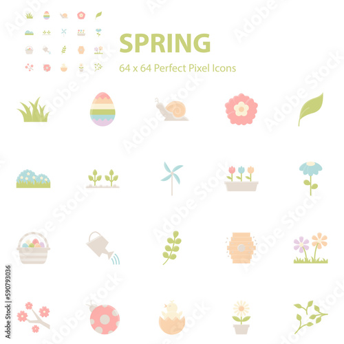 set of spring icons, nature, flower, season, garden, easter