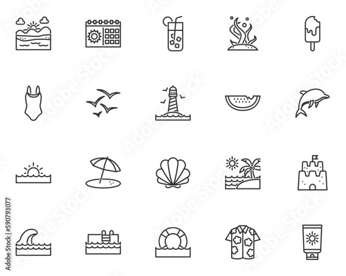 set of summer icons, hot, vacation, season,
