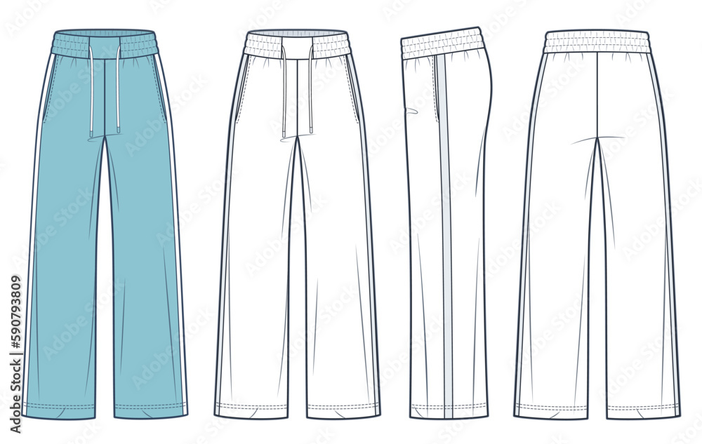 Striped Wide leg Jogger Pants fashion flat technical drawing template ...