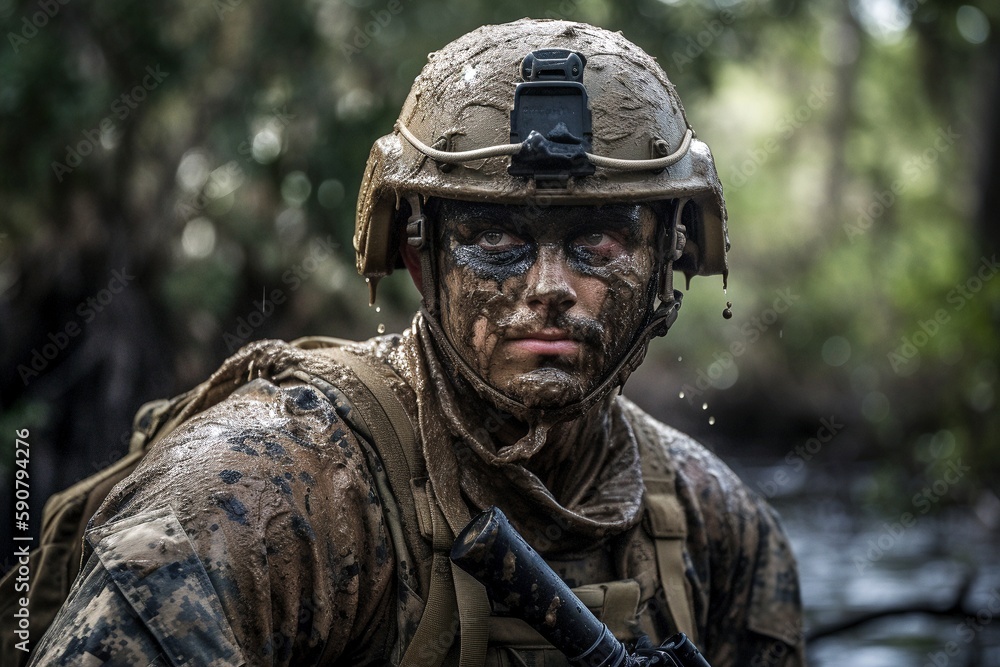Obraz premium Intense Navy SEAL Candidate Training: Grueling Exercises for Elite Soldier Selection Generative AI