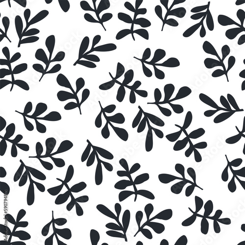 monochrome botanical seamless pattern. Exotic abstract plant. Tropical pattern, leaves seamless vector floral background.