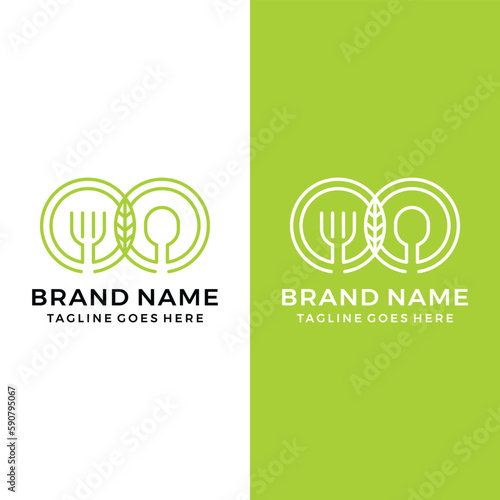 Fork with spoon organic logo design. Healthy food icon template