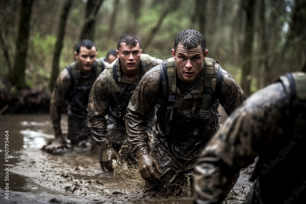 Elite Navy SEAL candidates undergoing rigorous training to become elite soldiers, Generative AI