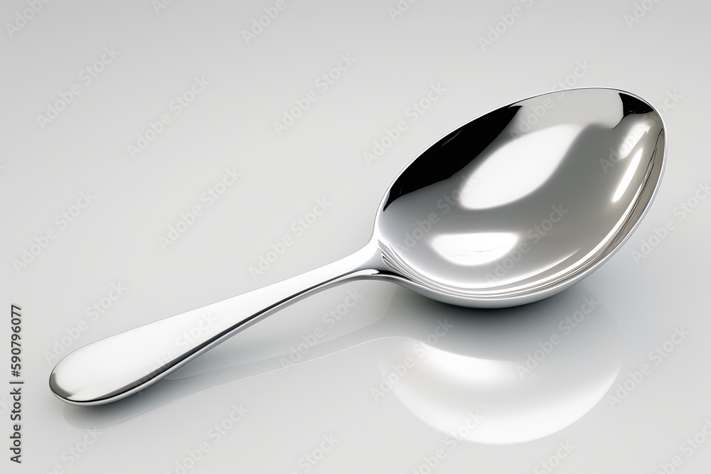 silver spoon resting on a white background. Generative AI silver spoon resting on a white background. Generative AI