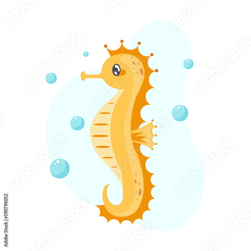 Cute seahorse isolated on white background. Sea animal vector illustration