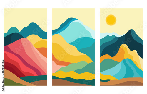 Collage with colorful mountains  in minimalist style.