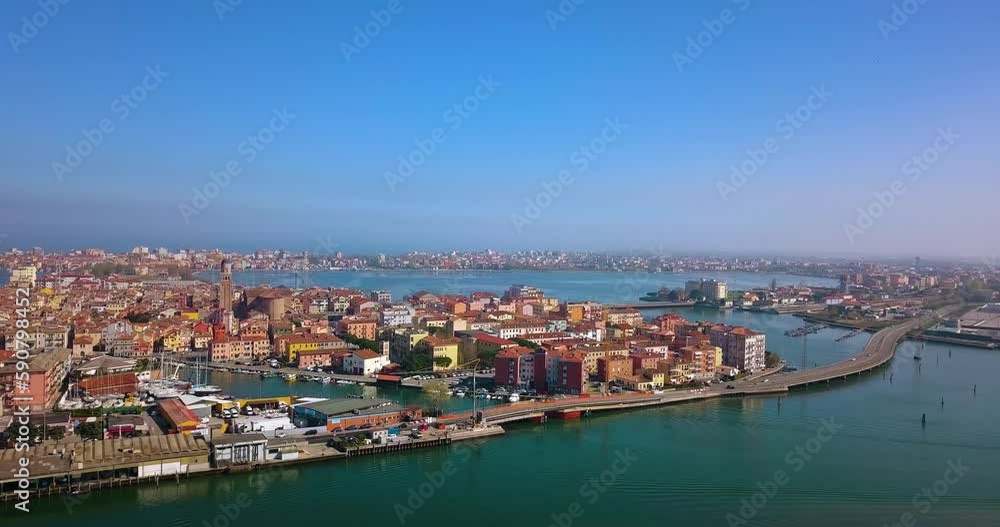 View with drone over city on the water View with drone over city on the water