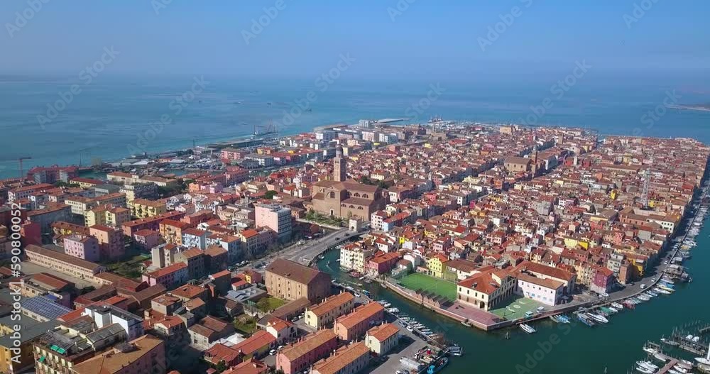Top view of a beautiful ancient Italian city on the water Top view of a beautiful ancient Italian city on the water