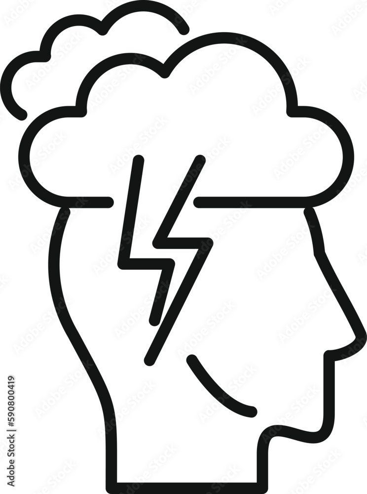 Thunderstorm brain icon outline vector. Drug illness. Pill treatment Thunderstorm brain icon outline vector. Drug illness. Pill treatment