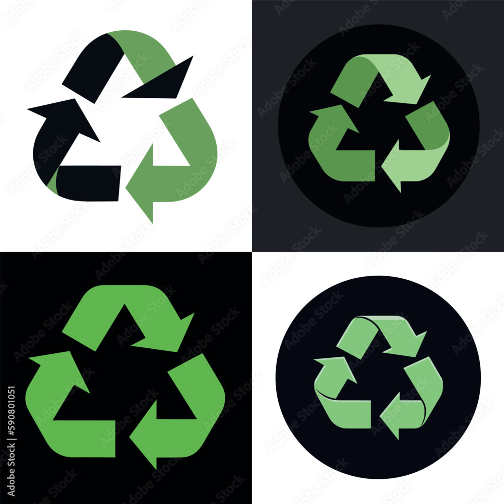 set of recycling icons, pack of four recycling symbols that refer to Reuse, Reduce and Recycle set of recycling icons, pack of four recycling symbols that refer to Reuse, Reduce and Recycle