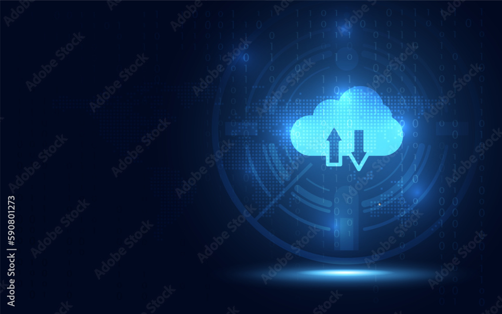 Cloud computing on blue abstract digital binary code background ...