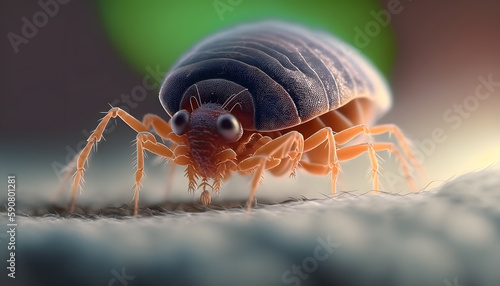 Macro bed bug on human body. AI generation