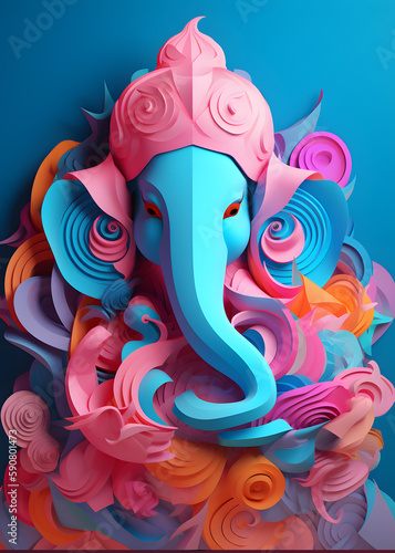 Ganesha god of art, paper art style colorful, Generative AI
