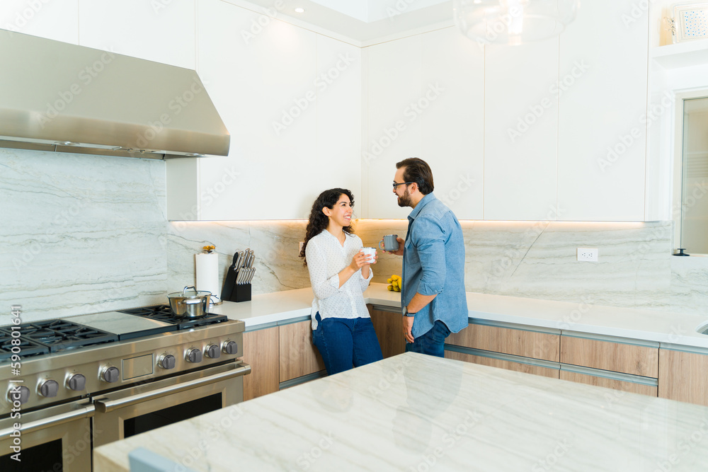 Cheerful couple enjoying their morning in the kitchen Cheerful couple enjoying their morning in the kitchen