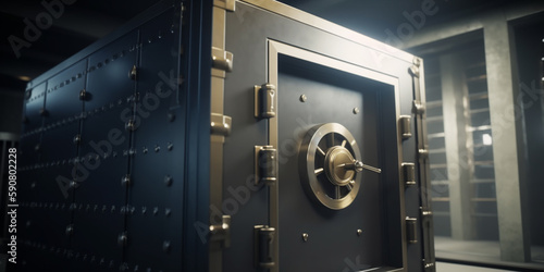 High-security safe with stainless steel lockers in a bank vault