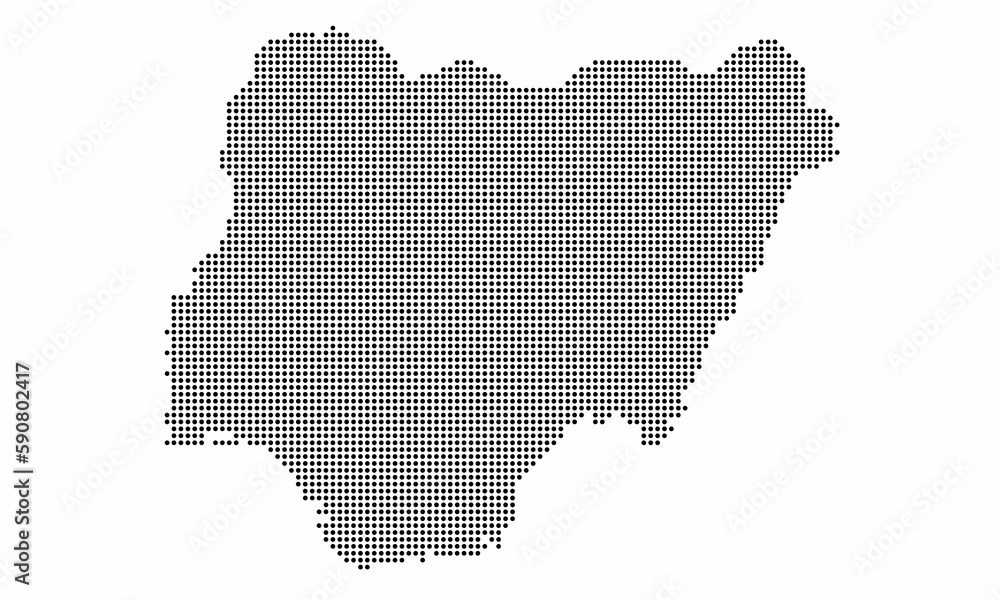 Nigeria dotted map with grunge texture in dot style. Abstract vector illustration of a country map with halftone effect for infographic. 