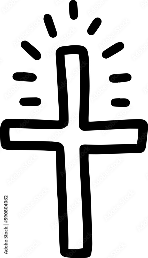Catholic cross illustration in the doodle style. Design for Easter.