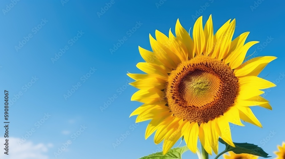 Sunflower over blue sky background. Generative AI Sunflower over blue sky background. Generative AI