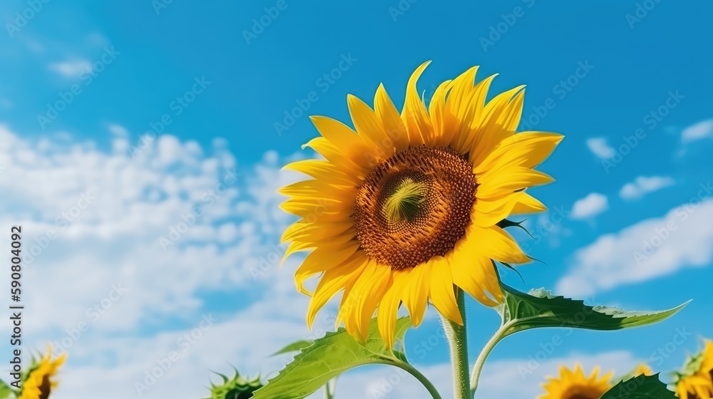 Sunflower over blue sky background. Generative AI Sunflower over blue sky background. Generative AI