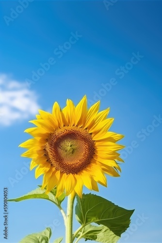 Sunflower over blue sky background. Generative AI