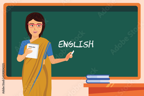 Indian teacher teaching English in classroom