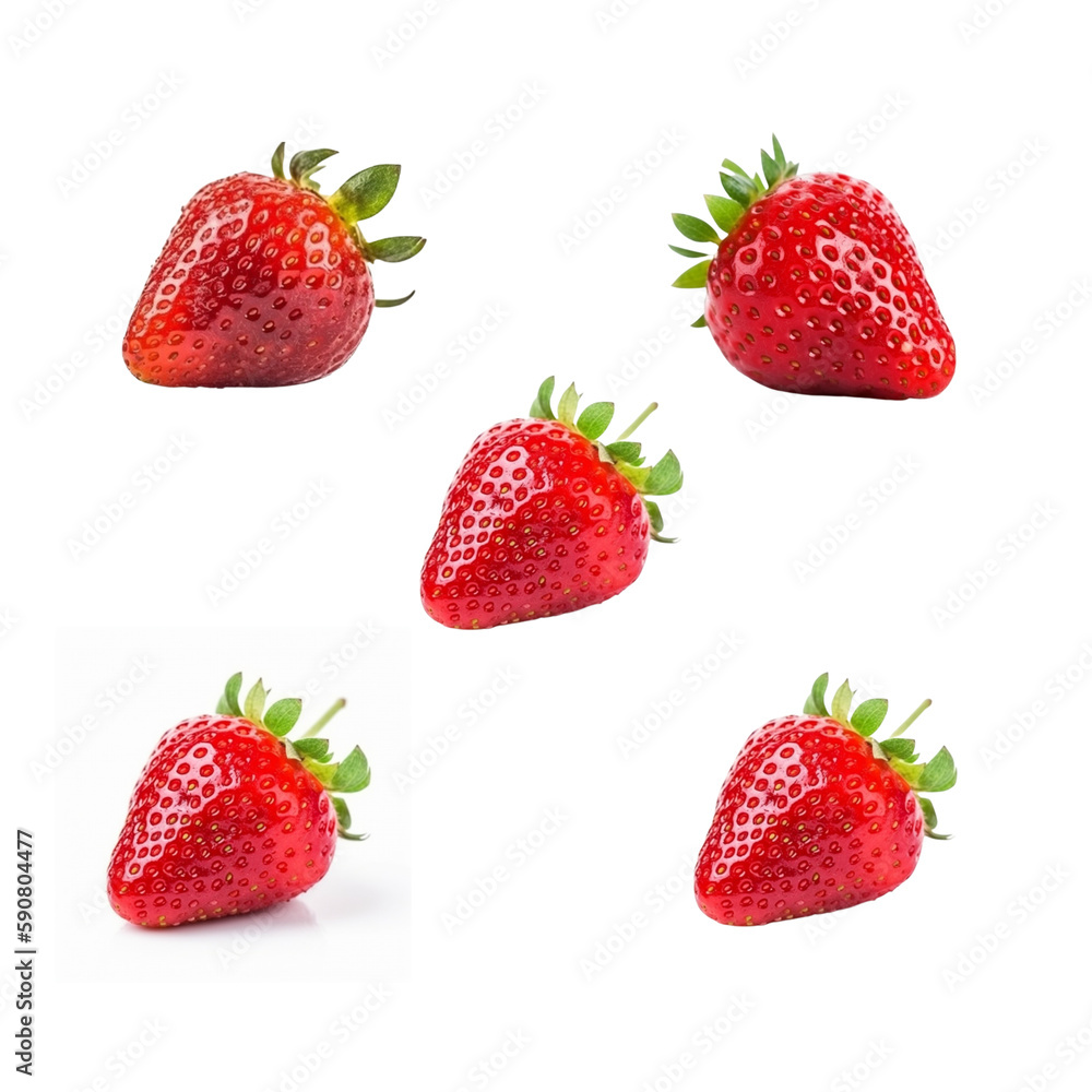 A single, vibrant strawberry showcased against a pristine white background, highlighting its captivating color and natural appeal. A single, vibrant strawberry showcased against a pristine white background, highlighting its captivating color and natural appeal.