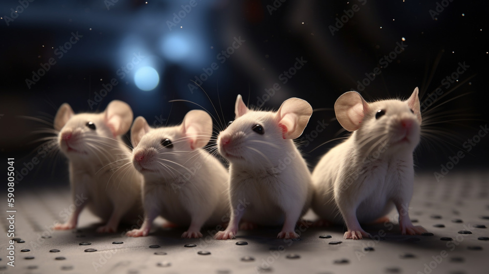 Four mice in laboratory created with Generative AI