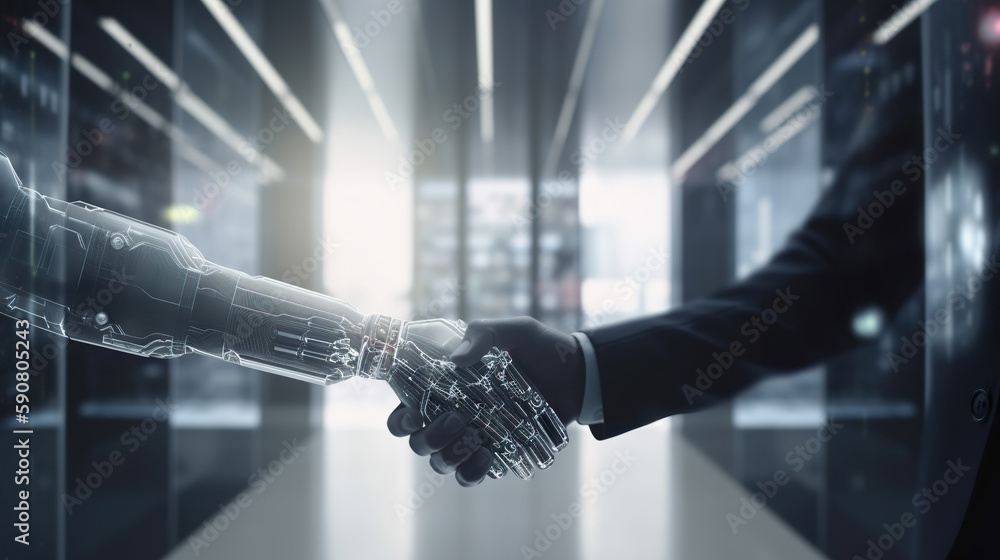 Shaking hands with the future: human and AI collaboration. Man and ...