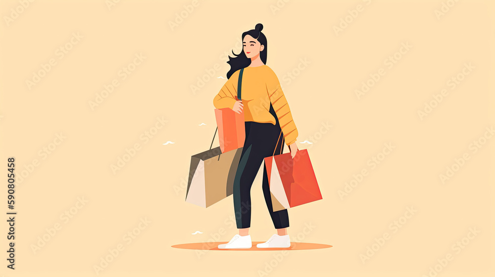 A person holding a shopping bag or carrying a box of purchased items, flat illustration A person holding a shopping bag or carrying a box of purchased items, flat illustration